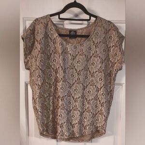 Bobeau Sheer Gold And Silver Metallic Threading Cap Sleeve Top S